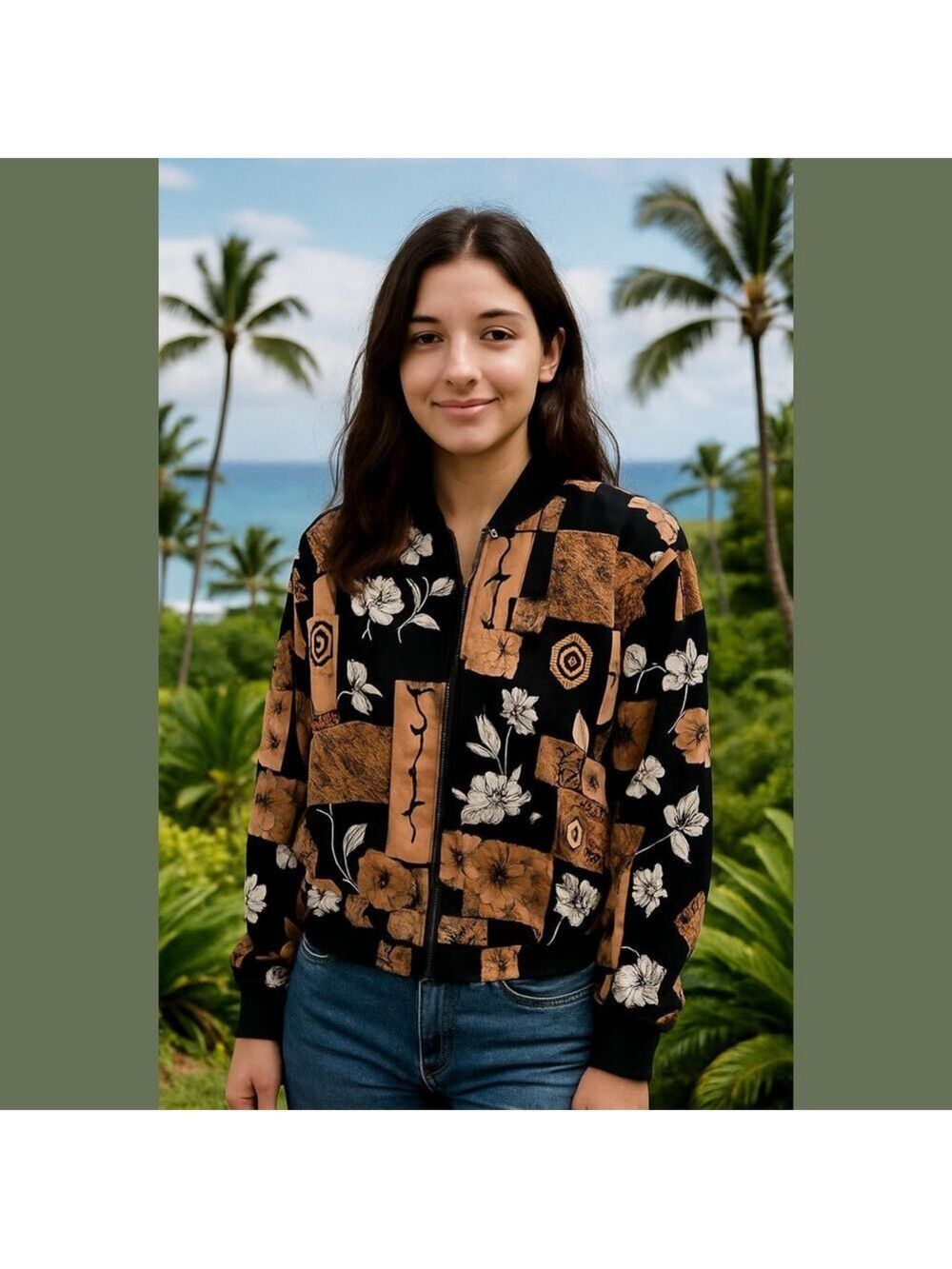 Vintage 90s decorative floral jacket bohemian earthy patchwork floral design